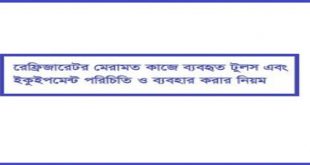 রেফ্রিজারেটর মেরামত কাজে ব্যবহৃত টুলস এবং ইকুইপমেন্ট পরিচিতি ও ব্যবহার করার নিয়ম